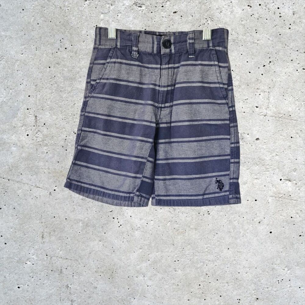 U.S. Polo ASSN Boys Adjustable Waist Blue Stripe Bermudas Chino Shorts Size 5